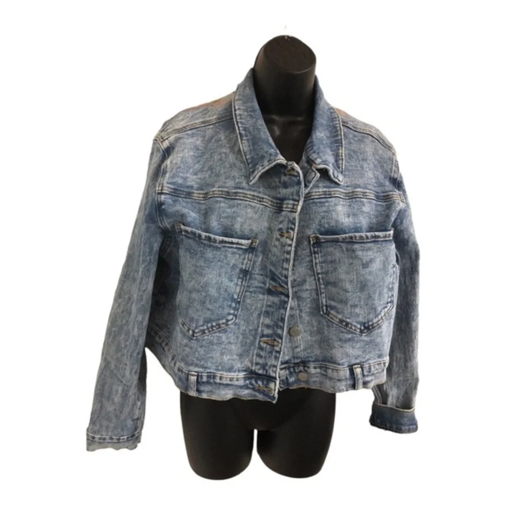 Austin Landing acid wash look‎ embroidered angel wings denim jeans jacket size M